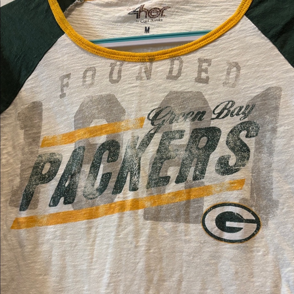 Carl Banks 4 Her Vintage Green Bay Packers Raglan Tee Medium 3/4 sleeve - Picture 2 of 7